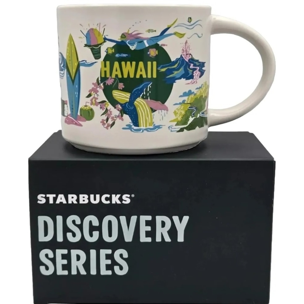 Starbucks Hawaii Ceramic Mug with Green, Blue, Yellow Accents